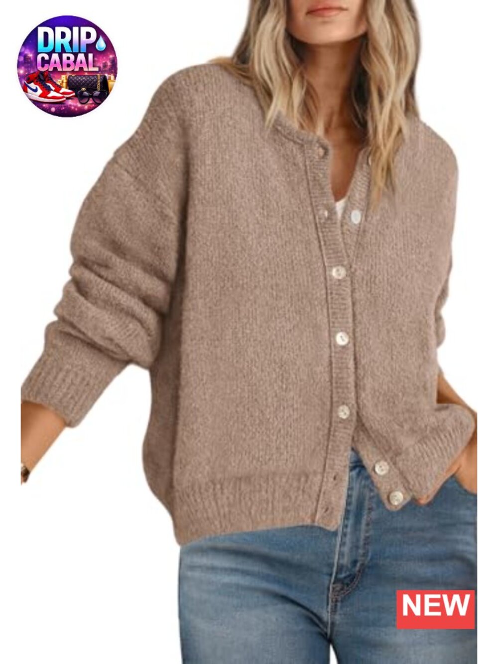 Women's Long Sleeve Cardigan Sweater Crewneck Button Down Knit Fall